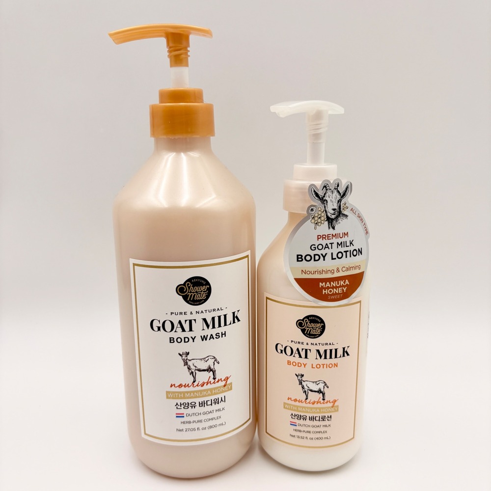 Shower Mate Goat Milk Manuka Honey Body Wash 800ml and Body Lotion 400ml Set